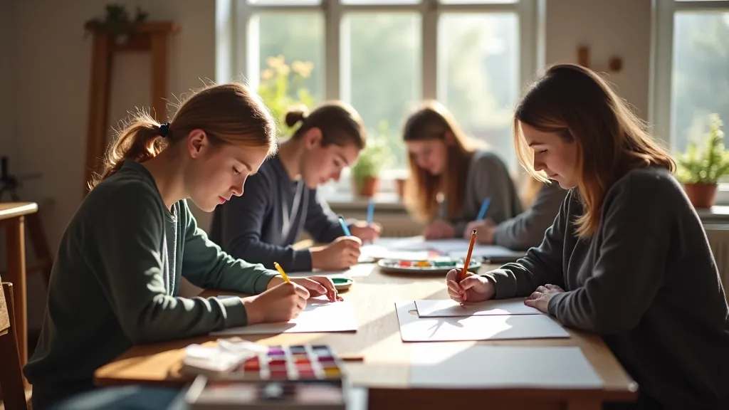 Studenti pracují na svých skicách během kurzu